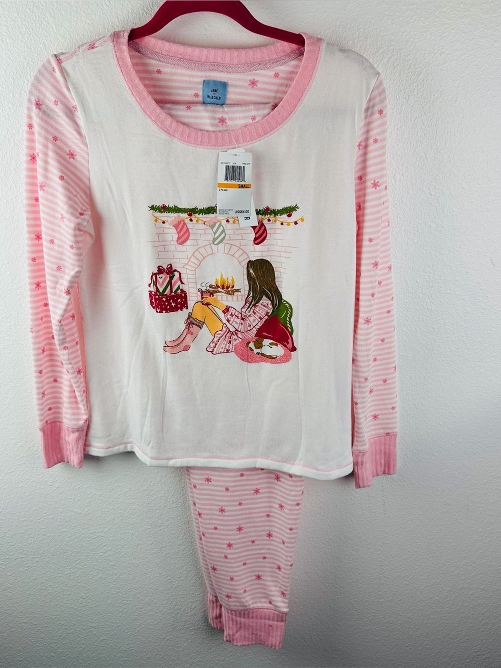 Jane And Bleecker Holiday Cozy Pink White Pajama Pants Set Size S NWT